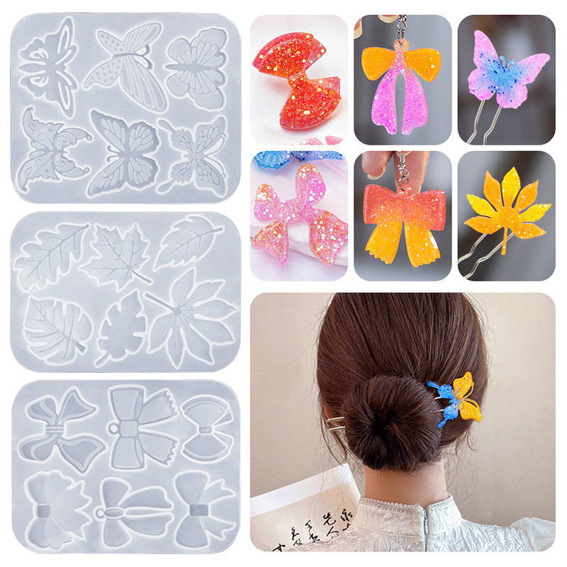 

DIY Crystal Epoxy Resin Mold Bow Leaf Hairpin Hair Clip Silicone Mold