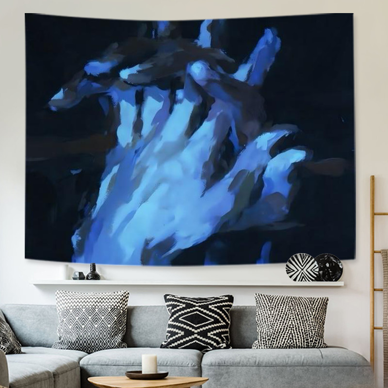 

Blue Oil Painting Hands Tapestry Polyester Wall Art For Living Room Bedroom Dorm Decor Includes Free Installation Kit
