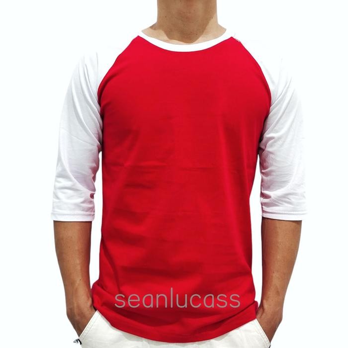 Merah Putih Kaos Polos Raglan Merah Putih 3/4 dan panjang size M L XL XXL Unisex Dewasa Pria Wanita 