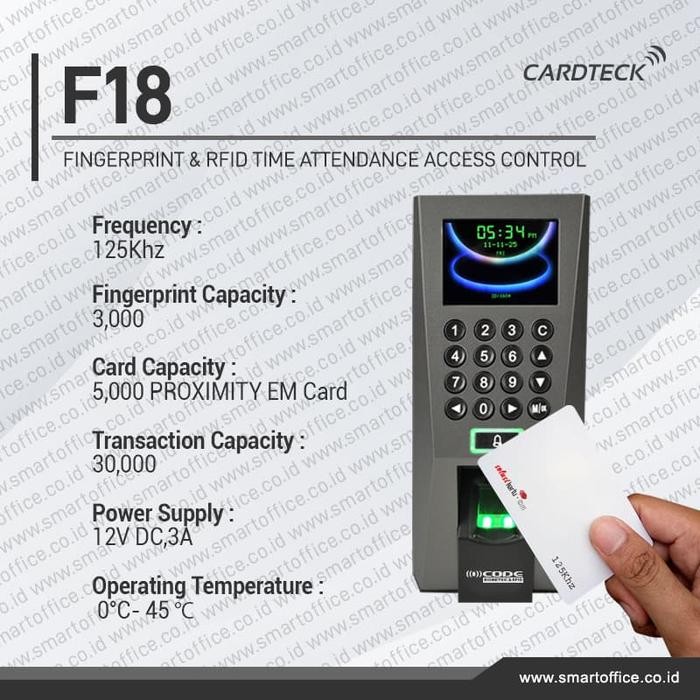 

Professional Stylish Fingerprint & RFID Access Control, ZKTeco F18