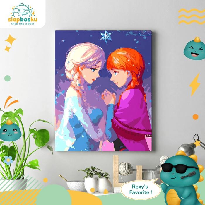 

PAINT BY NUMBER 40x50 CM KANVAS PAINTING WITH FRAME CAT KUAS - AESTHETIC MOVIES ANIME CHARACTER - Elsa & Anna, Belum Dirakit, Box