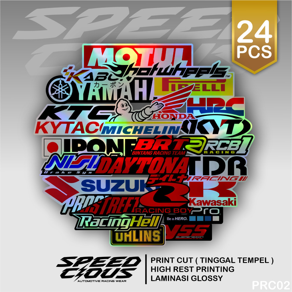 

STIKER PACK RACING VINYL HOLOGRAM PELANGI PRINT CUT ISI 24 PCS