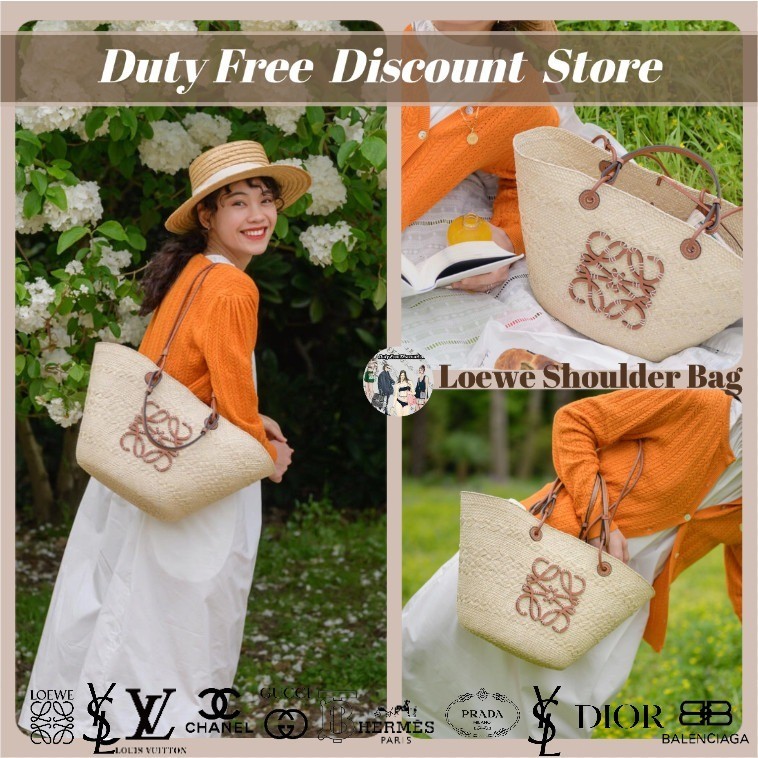 Loewe Anagram Pola Tas Tenun Jerami Ukuran MM (Tas Bahu Wanita / Tas Tangan / Tas Belanja) Kode A223