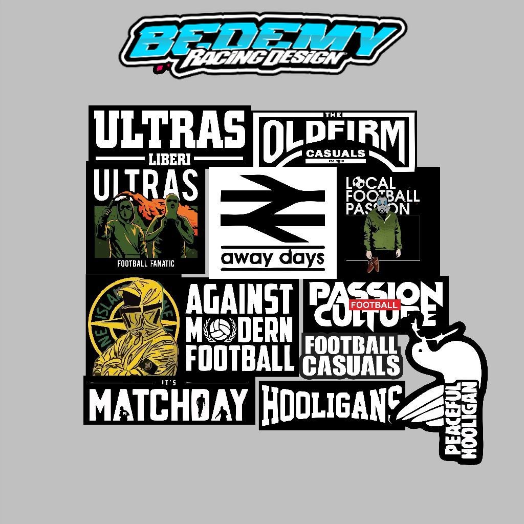 

STIKER CASUAL FOOTBAL,HOLIGANS, ULTRAS, ISI 13 PCS , sticker anti air, aesthetic, helm, laptop, case hp vol 67