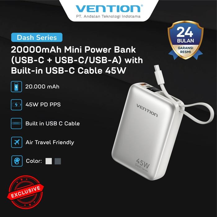 Vention Universal Powerbank Dash Series 10000mAh 20000mAh 35W/45W PD PPS LED Display Built in Cable 