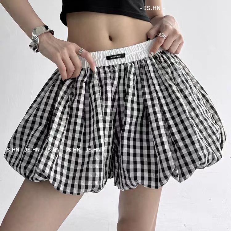 JS.HN - Celana Rok Kotak-kotak Hitam Putih Kotak-kotak Merah Muda Dan Putih Kasual Anti-eksposur Yan