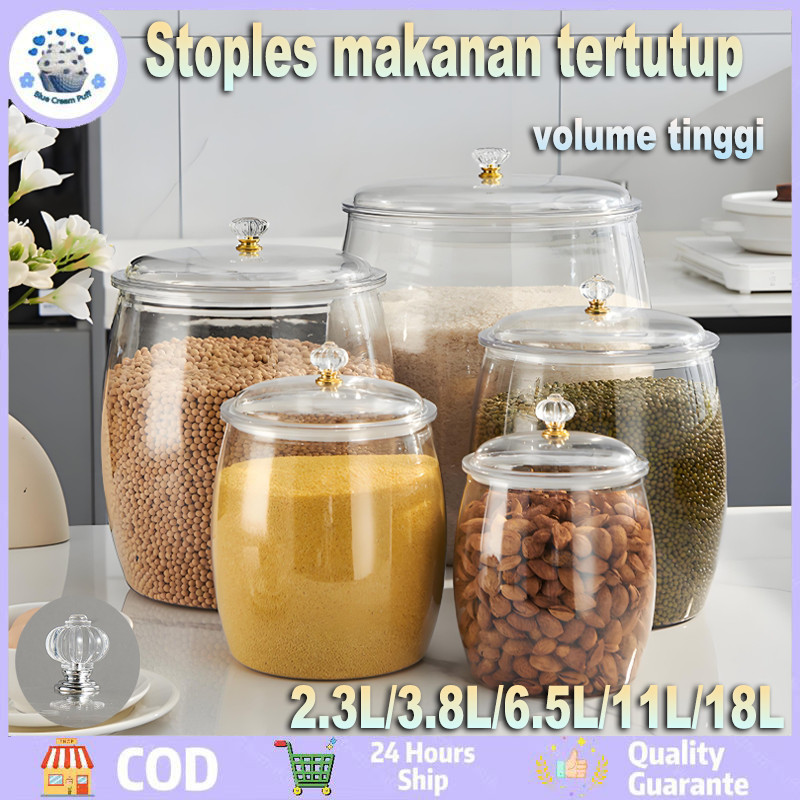Wadah Plastik Kedap Udara Kapasitas Besar Toples Transparan Anti Bocor Tempat Penyimpanan Rempah Dap