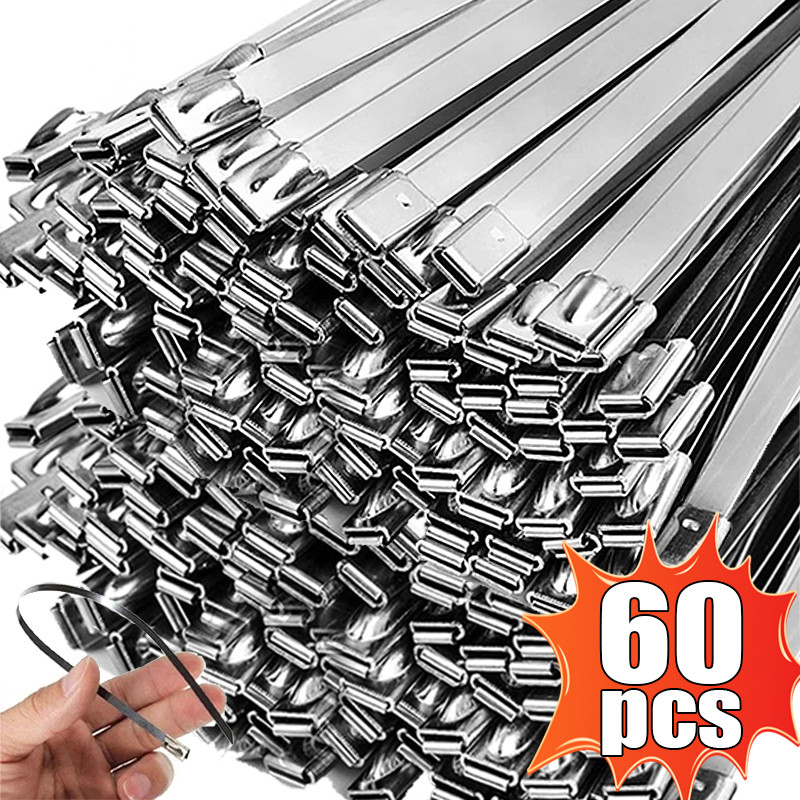 

60/20Pcs Stainless Steel Cable Ties Reusable Self-sealing Fastening Rings Metal Zip Cables Tie Organizer Hardware Accessories