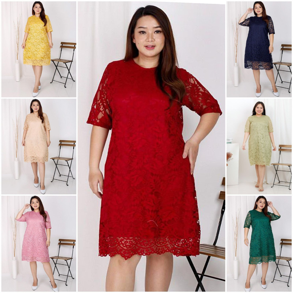 (SIZE S - XXL) Dress Big Size Brukat Jumbo Dres Brokat XXL Bigsize Dress Natal Imlek