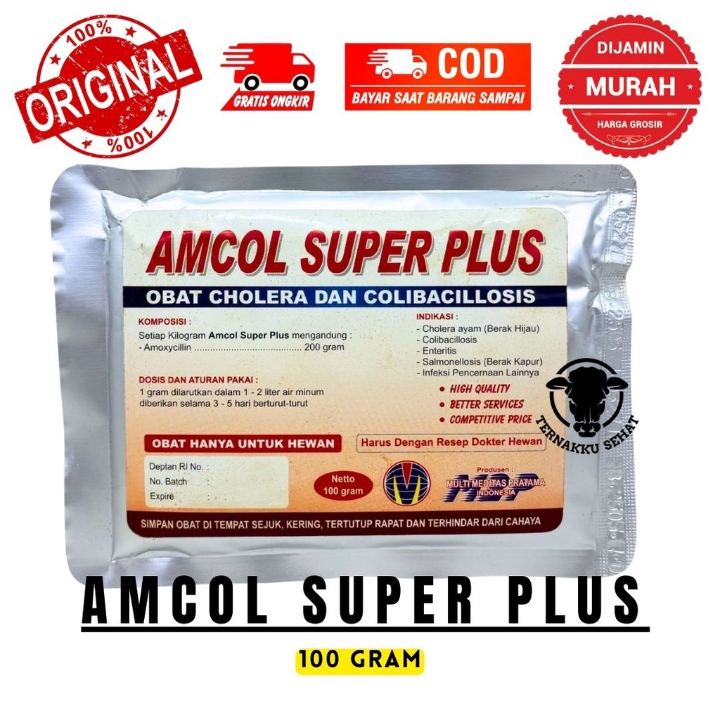 AMCOL SUPER PLUS 100 GRAM M2P - Obat Pilek Ngorok Snot Colibacillosis Unggas Pulorum Korisa