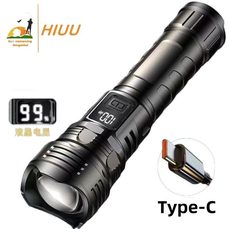 P50 Zoom Senter LED Super Terang 10000 Lumens USB Rechargeable senter kepala super terang lampu emer