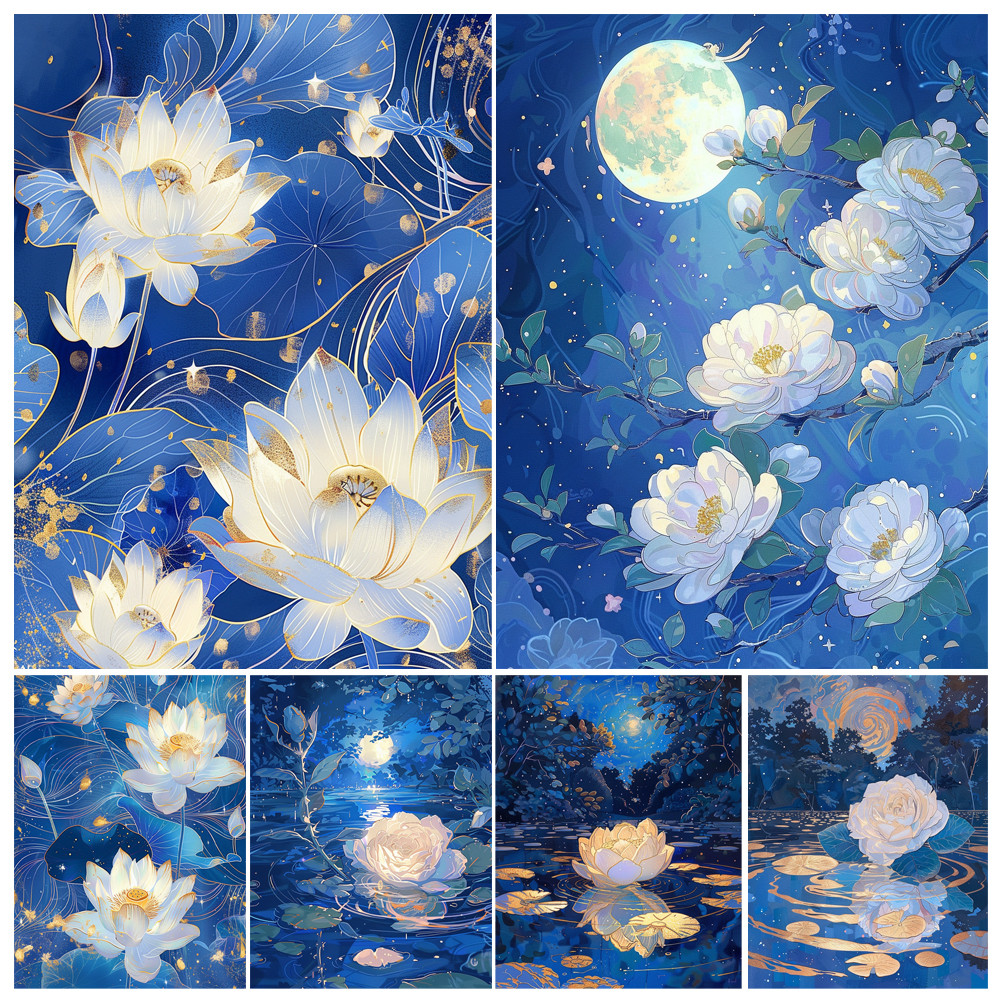 

Painting By Numbers White Flowers Under The Stars Landscape Adult DIY Kit Acrylic Paint Canva Artwork Gift Home Decorate
