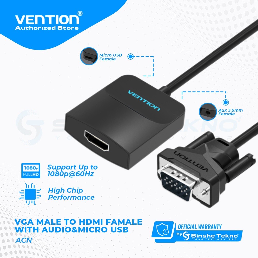 Vention Converter VGA Male to HDMI Female With Micro USB Power