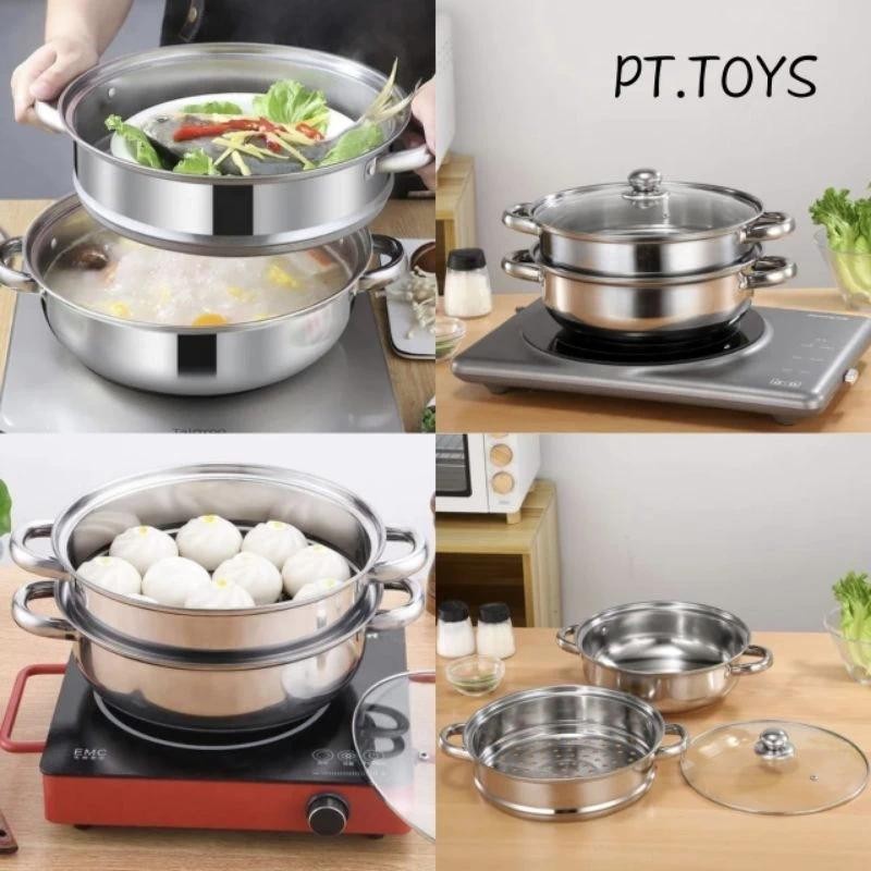 Panci kukus stainless steel / dandang /Steamer / kukus ikan, siomay, Dimsum 3 susun Stainles