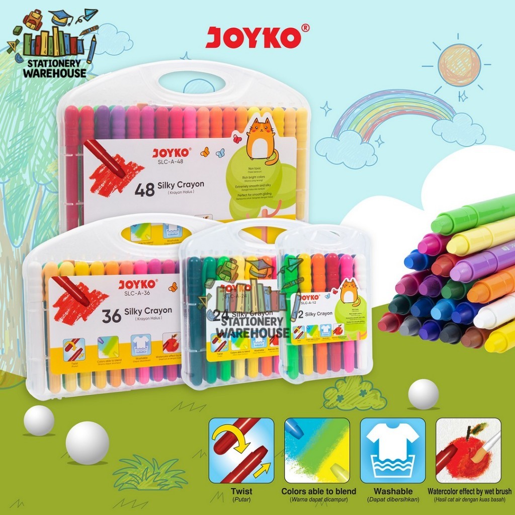 

COD Silky Crayon Krayon Halus Joyko SLC-A SLC-A-12 SLC-A-24 SLC-A-36 SLC-A-48 12 , 24 , 36 dan 48 Warna
