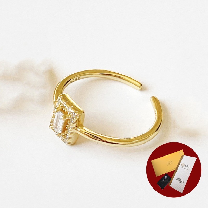 (Free Gra Certificate) Cincin Wanita Persegi Emas 18K Mini Moissanite Cincin Ekor Halus