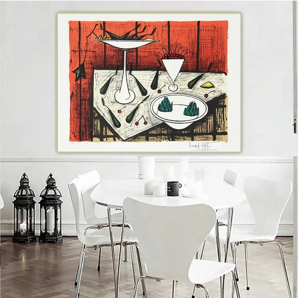 

Bernard Buffet " Still Life With Red Background " Canvas Oil Painting Artwork Poster Picture Wall Hanging Decor Home Decoration