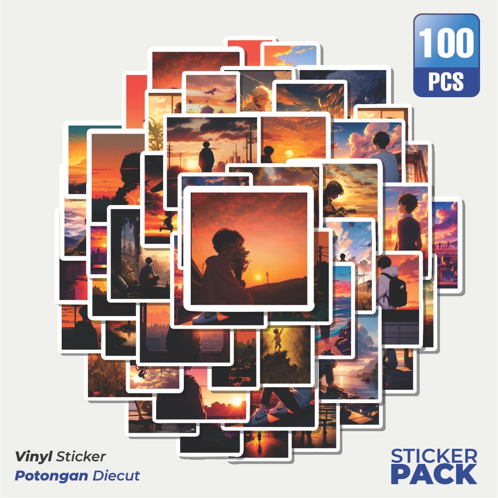 

Super Hemat! 100 PCS Stiker Anime Guys Look at Sunset Waterproof Aesthetic- Untuk Laptop, Motor, dan Helm - Paper Stationery Pack