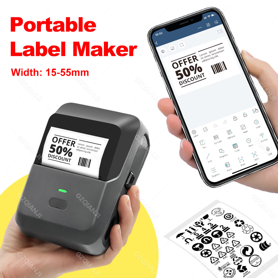 

P2 Sticker Printer Thermal Labeling Machine Portable Label Maker Wireless Label Printer with Self-adhesive Paper Label Tape