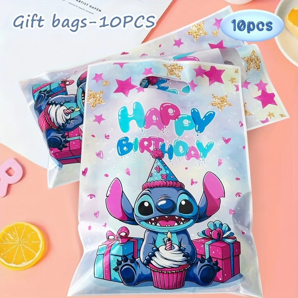 

New Disney Lilo & Stitch Theme Party Pearlescent Film Gift Bag Candy Cookie Bag For Kids Birthday Party Supplies Gifts