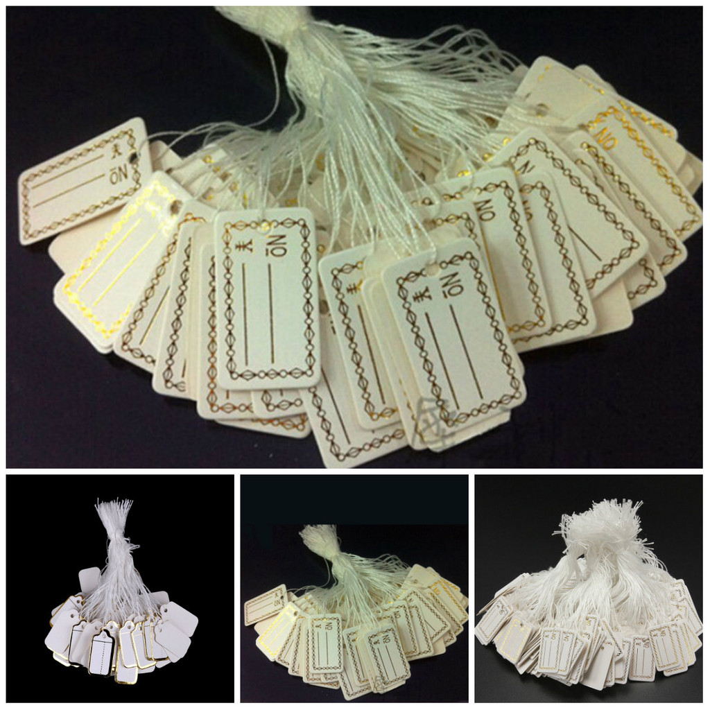 

100pcs Price Label Tags String Tie Watch Jewelry Display Merchandise Price Label Paper Cards Rectangular Blank Price Tag