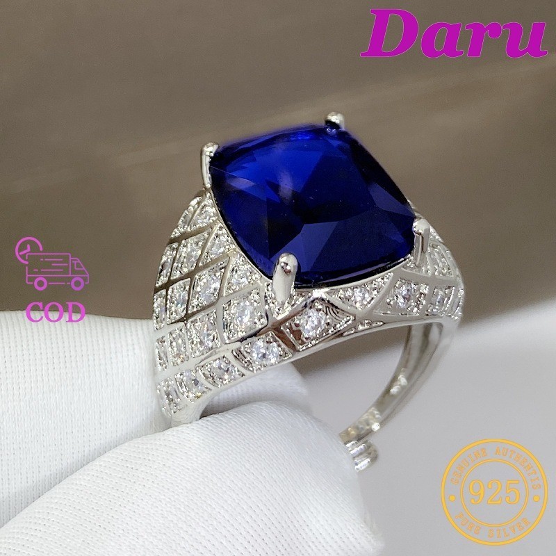 DARU Cincin Platinum Desain Sarang Lebah Anti-Karat Platinum Zircon Biru Cincin Berlian Asli