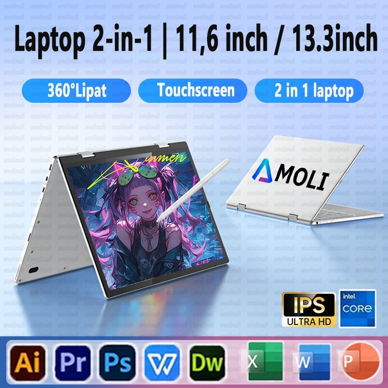 AMOLI 【Touchscreen Laptops】Laptop  2 in 1 11,6 inci Intel N4020 / 13,3 inci Intel N4000 Ram 8GB+256G