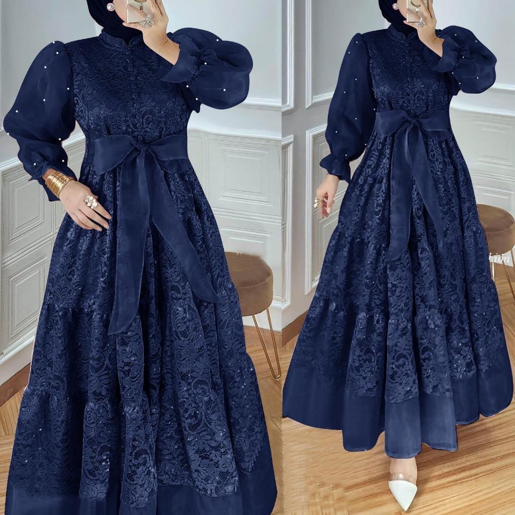 Gamis organza / Gamis Brukat Organza kombinasi Mutiara / Pakaian Muslimah