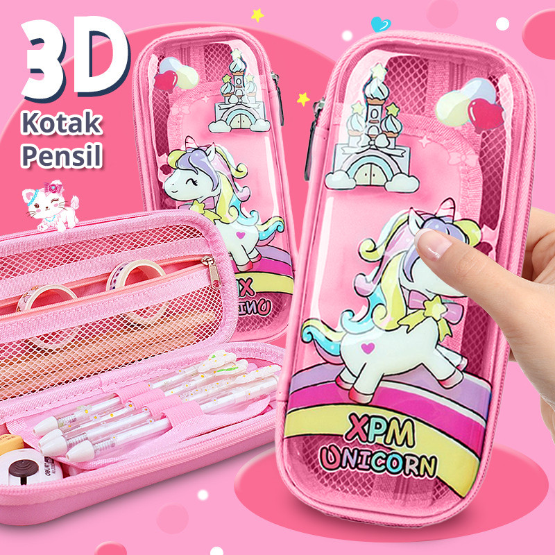 

【Gear skin】Kotak Pensil Plastik Multifungsi - Tempat Alat Tulis, Pola Unicorn 3D, Penyimpanan Praktis