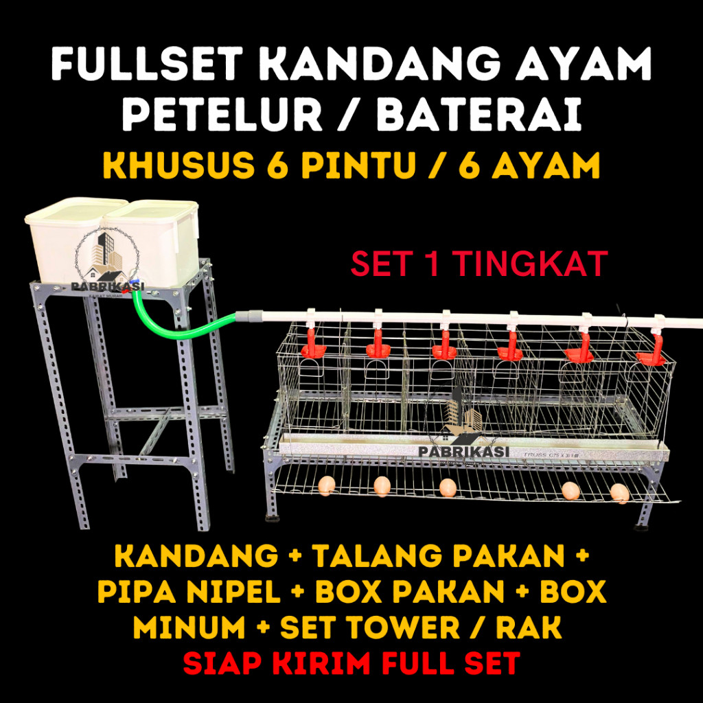 GUNAD PAKET FULLSET KANDANG AYAM PETELUR/BATERAI KHUSUS 6 PINTU / 6 AYAM TINGKAT 1 PABRIKASI TERMURA
