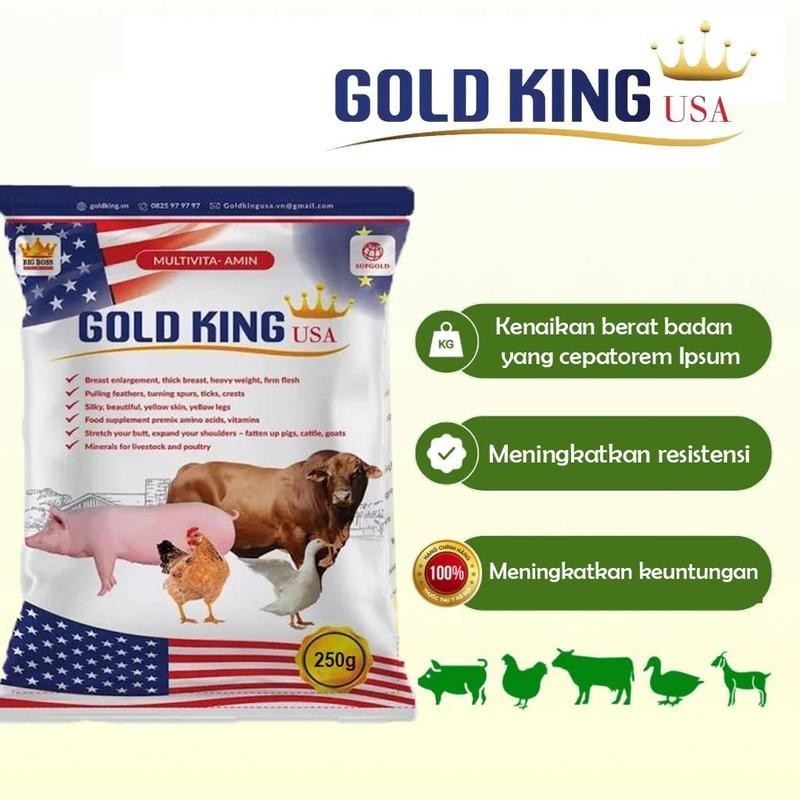 

GOLD KING USA-250gram-Penambah Berat Badan Super cepat untuk ternak babi.kambing.sapi