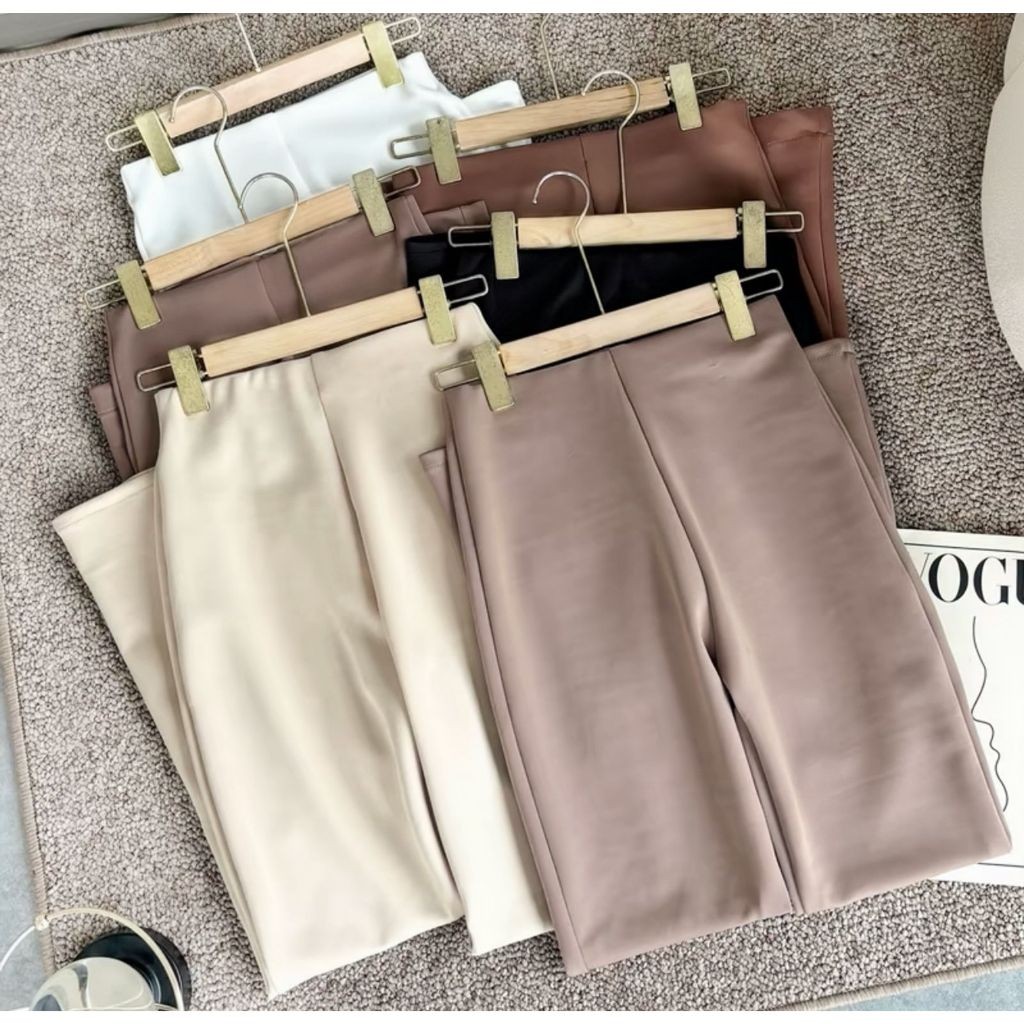 COD Celana Fit And Flare Pants Cutbray Scuba Pinggang Highwaist Bahan Stretch Melar Elastis Kulot Cu