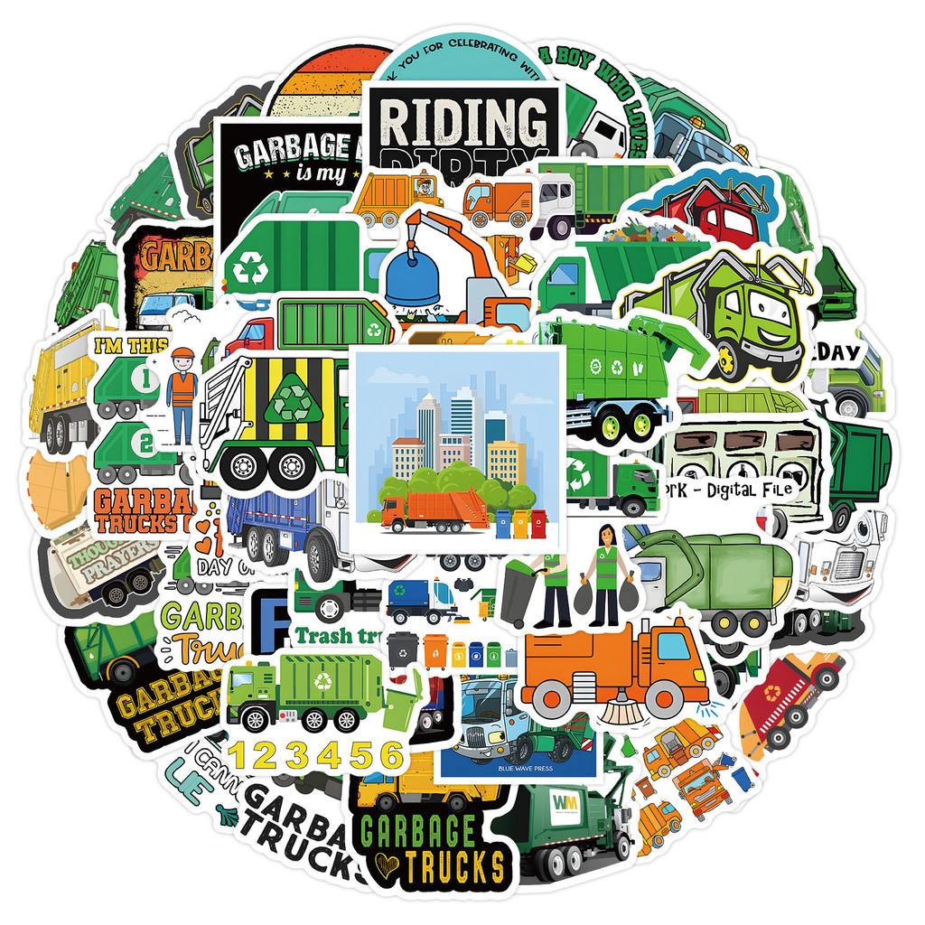 

60Pcs Garbage Truck Stickers For Suitcase Skateboard Laptop Luggage Phone Car Styling DIY Decal Pegatinas