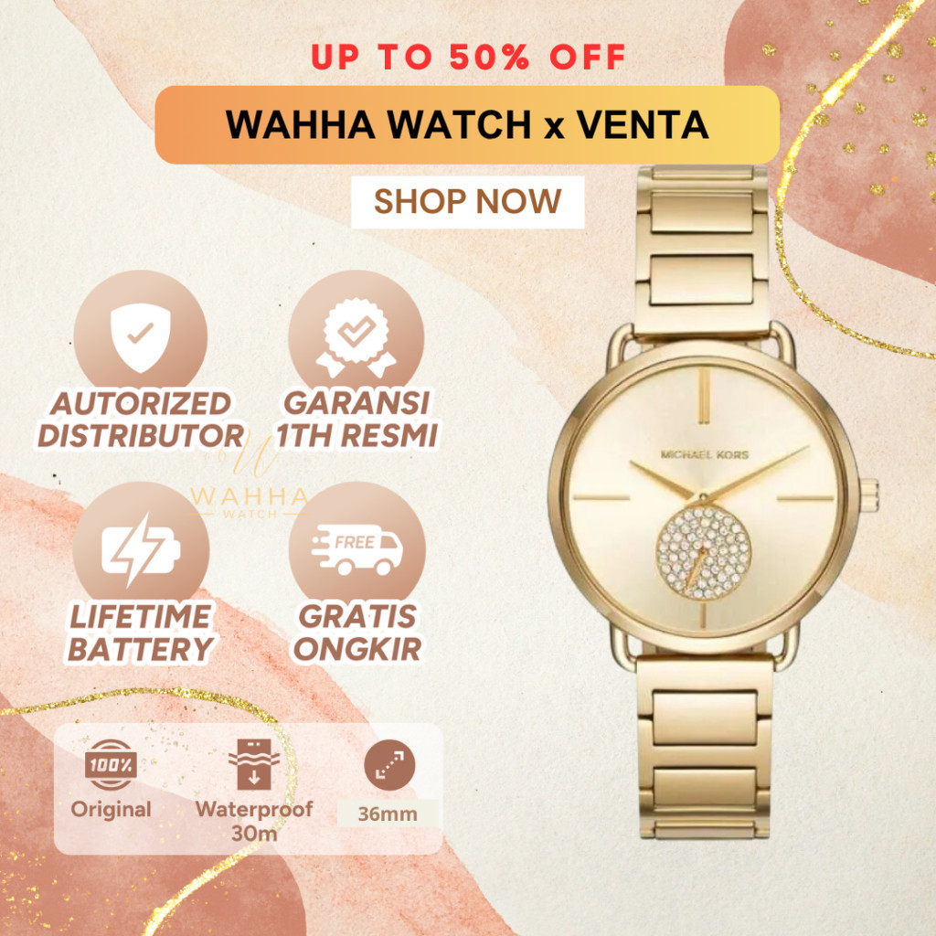 Jam Tangan  Portia MK3639 Gold Dial Gold Stainless Steel Strap [BERGARANSI]
