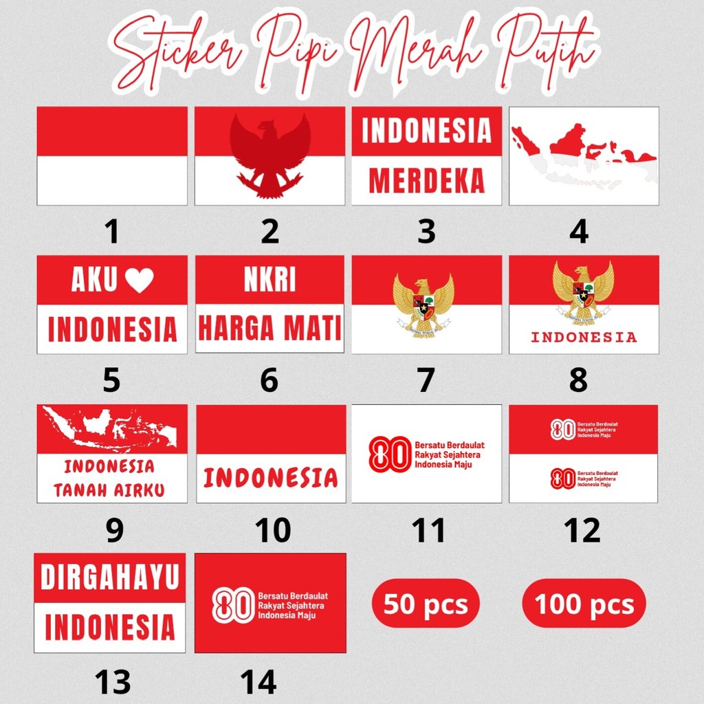 

Sticker Pipi Bendera Merah Putih 50 pcs 100 pcs untuk Anak dan Dewasa