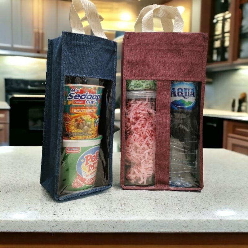 

Tas Botol Denim tas Souvenir Hampers Bahan Kombinasi