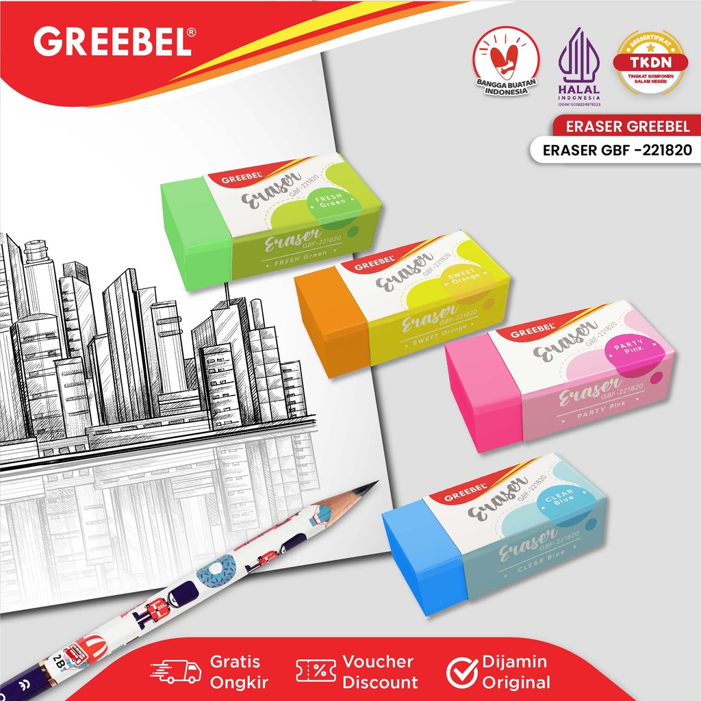 

GREEBEL Eraser Warna Warni / Penghapus Gbf 221820 (PCS)