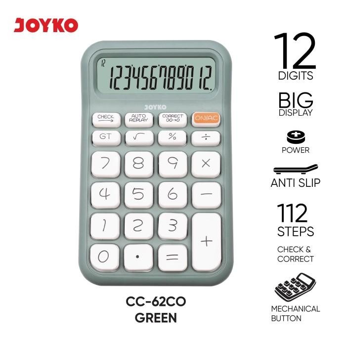 

BEST~[Terlaris] AKKY02 Calculator Kalkulator Joyko CC-62CO 12 Digits Check & Correct - Green
