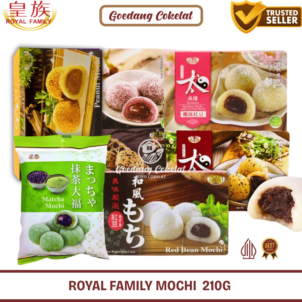 

Mochi Royal Family Mochi Taiwan Matcha Red Bean Coconut Sesame Peanut 210gr / Cemilan Snack Impor