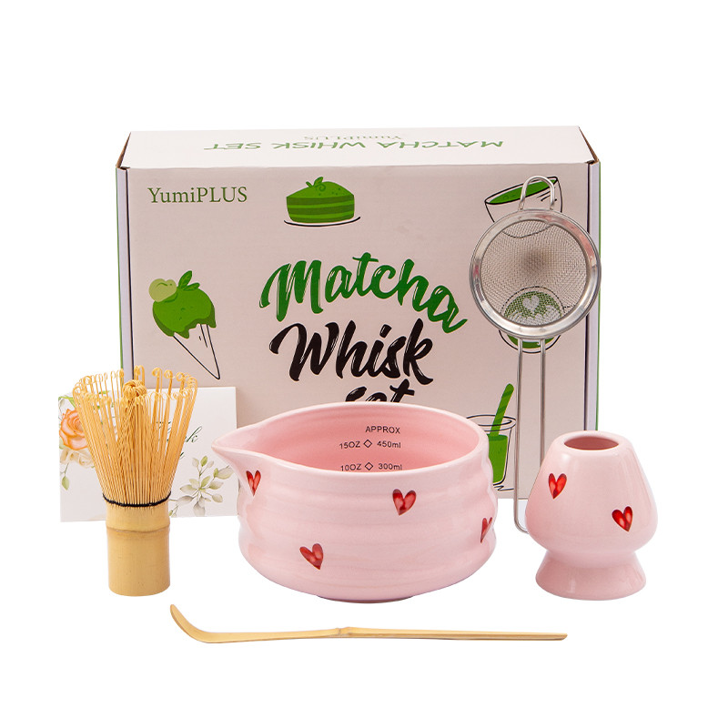 

5pcs gift box set of matcha mixer (including gift card), pink heart-shaped Japanese matcha set, birthday and Thanksgiving gifts