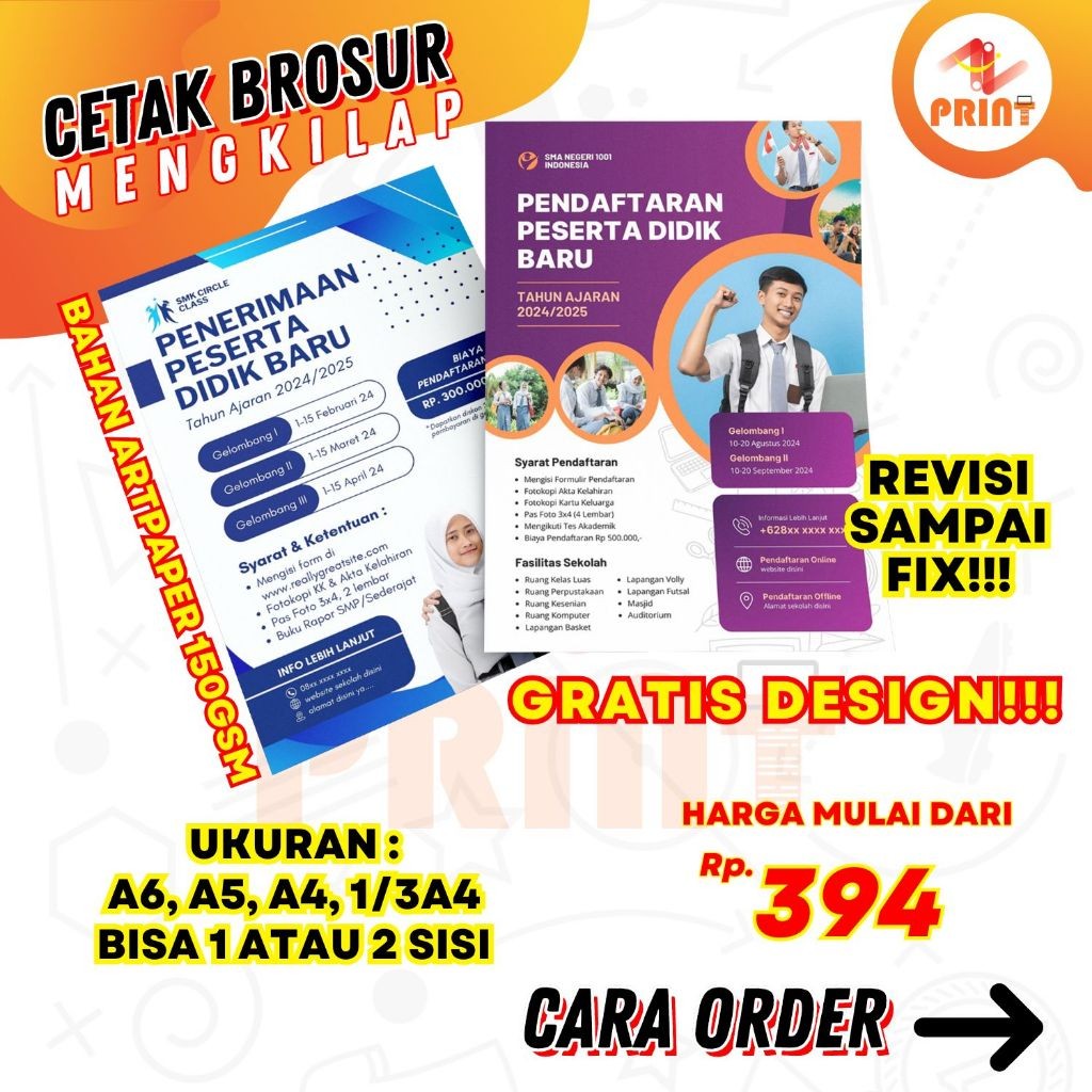 

CETAK BROSUR MURAH GRATIS DESAIN | BAHAN MENGKILAP | ARTPAPER 150GSM | REVISI SAMPAI FIX!!!