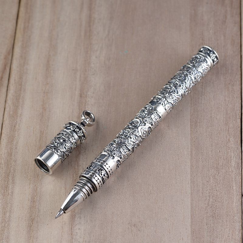 

BOCAI Real S925 Silver Vintage Thai Pen Men's Gift Study Calligraphy Writing Auspicious