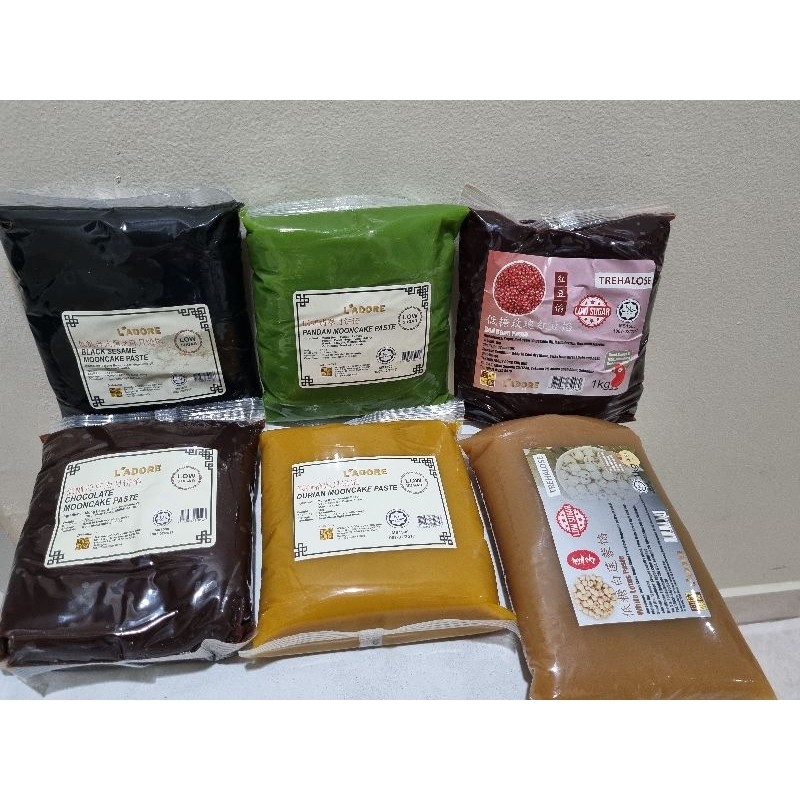 

Filling mooncake 1kg pandan,kacang merah,durian,coklat,wijen hitam dan lotus