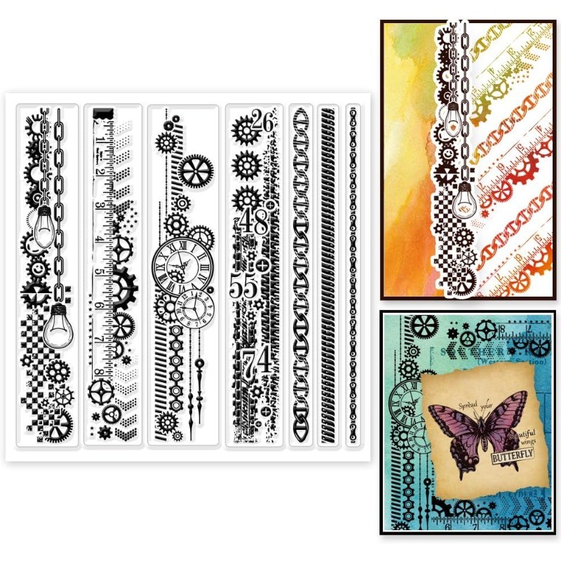 

1pc Chain Gear Lace Border Clear Stamps for Cards Making Silicone for DIY Scrapbooking Photo Album Journal Home Decoration