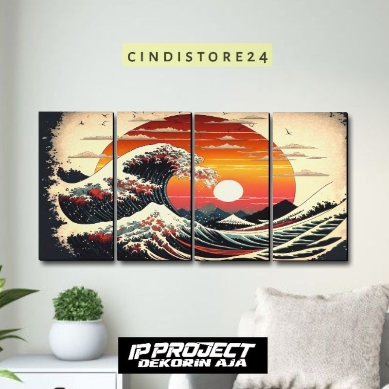 Hiasan dinding kamar aesthetic - Poster dinding wave art japan 1 set Pajangan