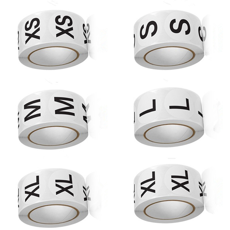 

500pcs/roll Clothes Size Label Self Adhesive Stickers XS To XXXL Clothing Shoes Hats Measure Model Round Stickers Cutom Tags