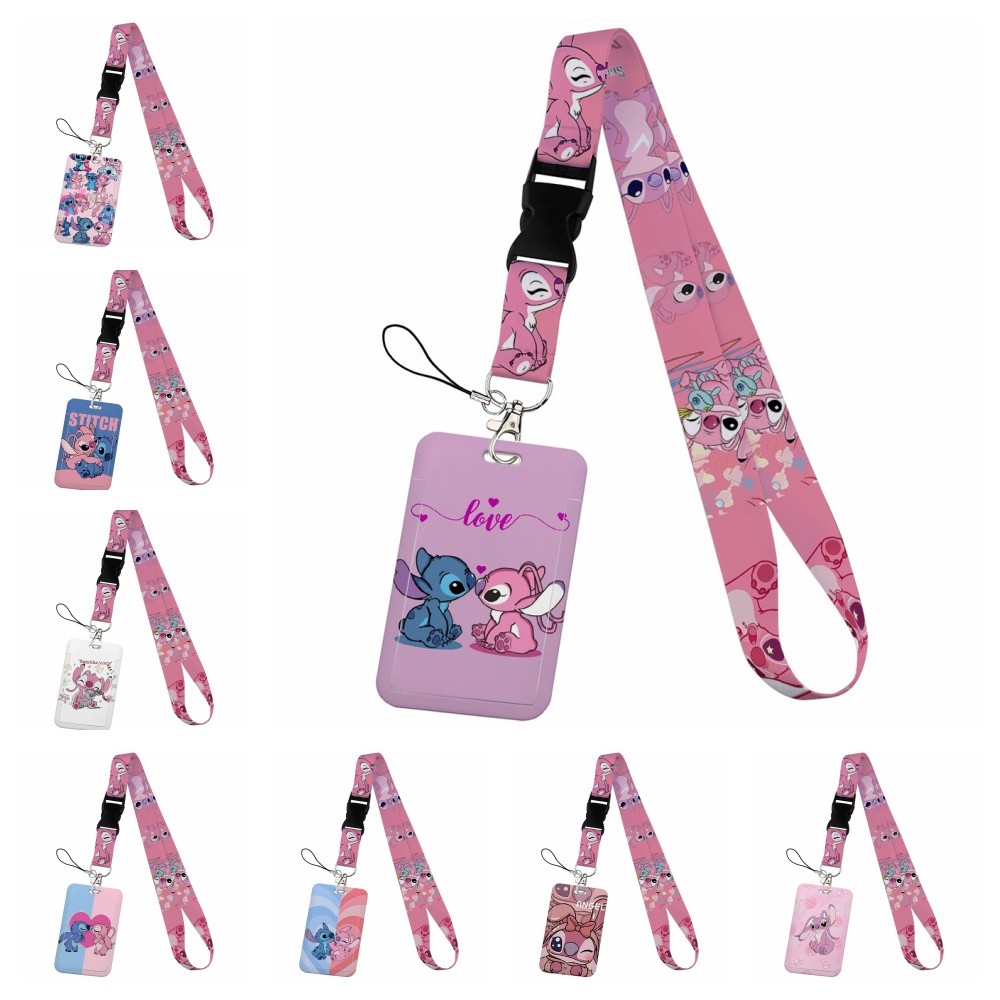 

Potdemiel Stitch Angel Cartoon Student card holder Plastic buckle mobile phone lanyard id badge holder Keychain Straps Wholesale