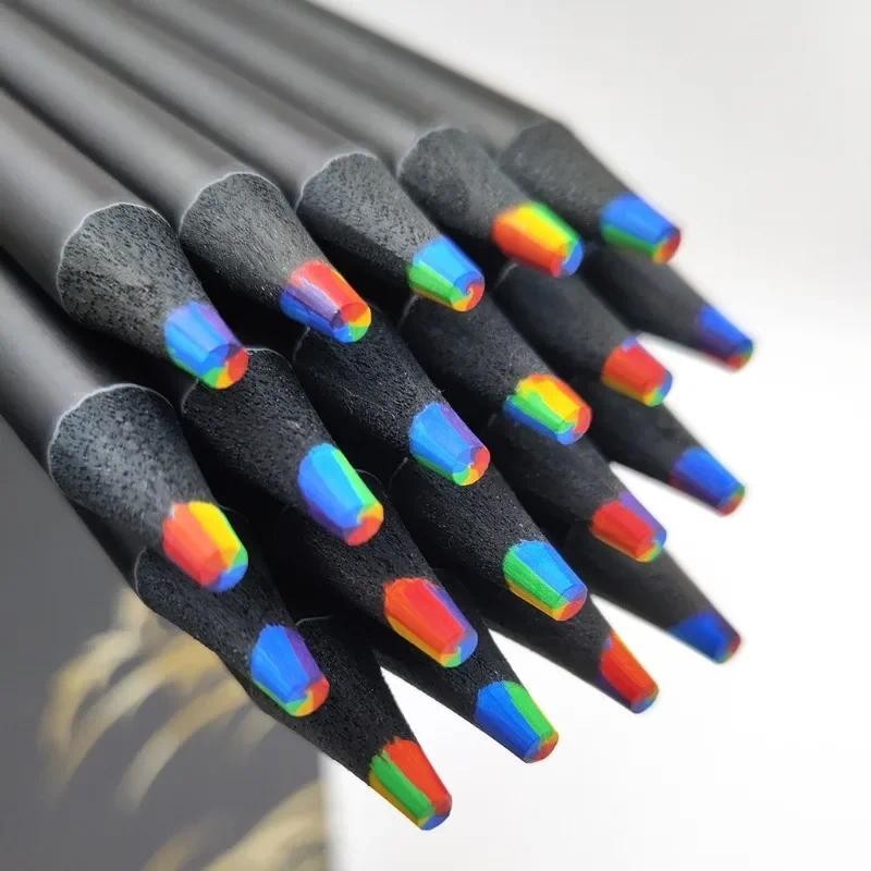 

10/20PCS 7-color kawaii black wood rainbow core colored pencil gel pen wooden pencil art supplies stationery school supplies
