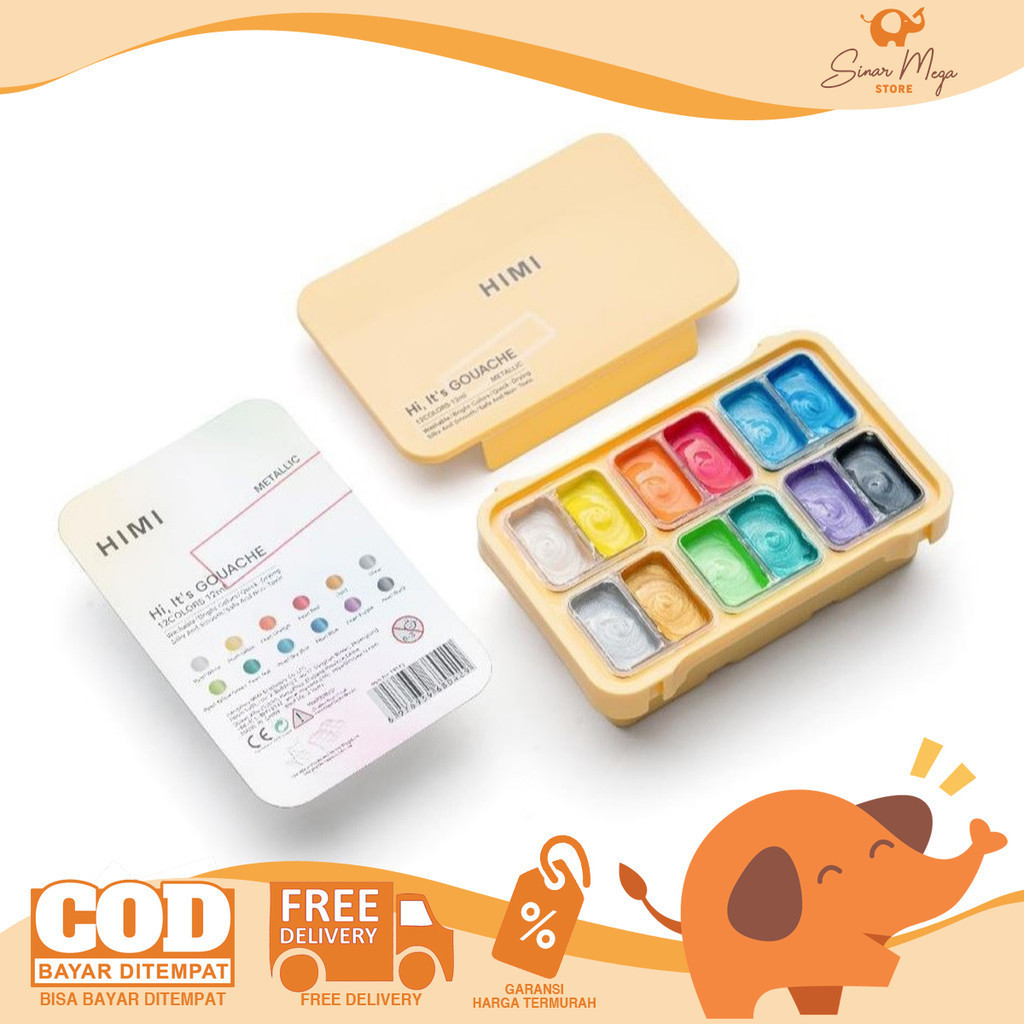 

HIMI Gouache Paint Metallic Set 12 Warna 12ml Cat Lukis Metalik