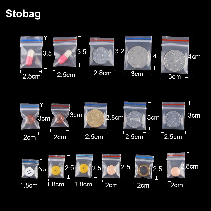 

StoBag 100pcs Transparent Mini Small Color Zipper Plastic Bags Sealed Jewelry Packaging Clear Pouch Storage Waterproof Reusable
